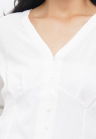 V-Neck Long Sleeve Textured Blouse