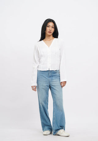 V-Neck Long Sleeve Textured Blouse