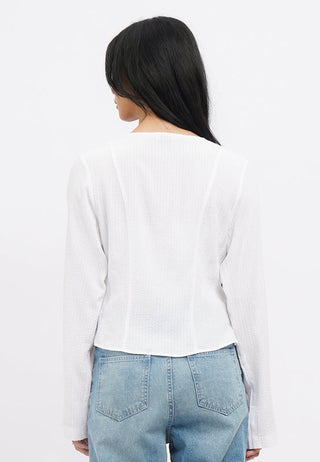 V-Neck Long Sleeve Textured Blouse