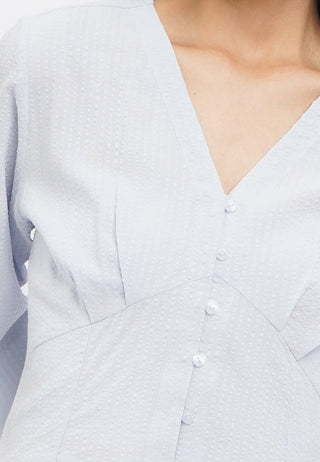 V-Neck Long Sleeve Textured Blouse