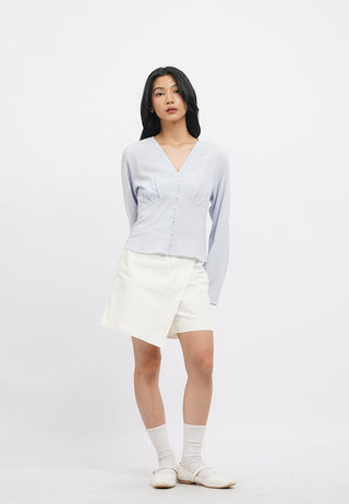 V-Neck Long Sleeve Textured Blouse
