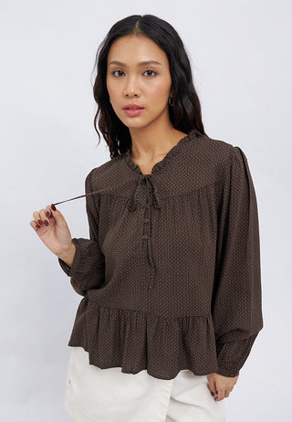 Printed Peplum Long Sleeve Blouse
