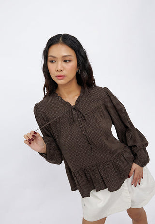 Printed Peplum Long Sleeve Blouse