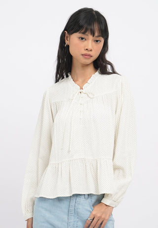 Long Sleeve Printed Peplum Blouse