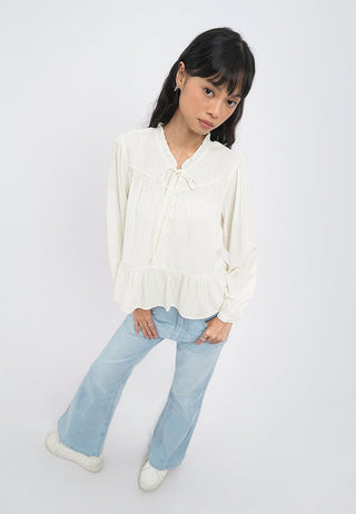 Long Sleeve Printed Peplum Blouse