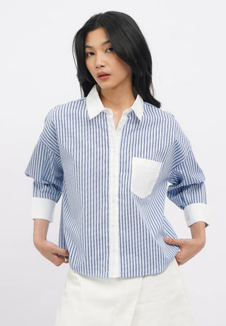 Contrast Cuff Long Sleeve Stripes Shirt