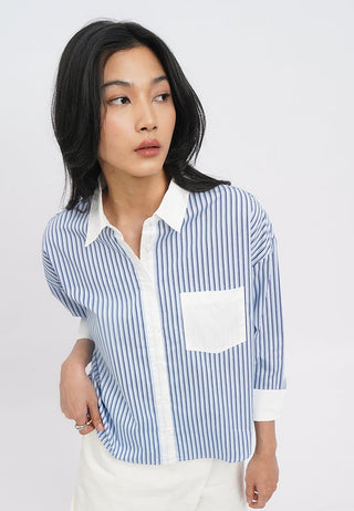 Contrast Cuff Long Sleeve Stripes Shirt