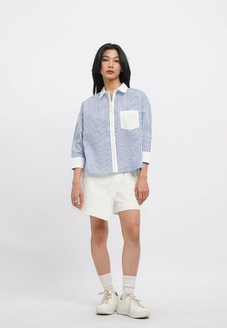 Contrast Cuff Long Sleeve Stripes Shirt