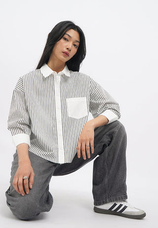 Contrast Cuff Long Sleeve Stripes Shirt