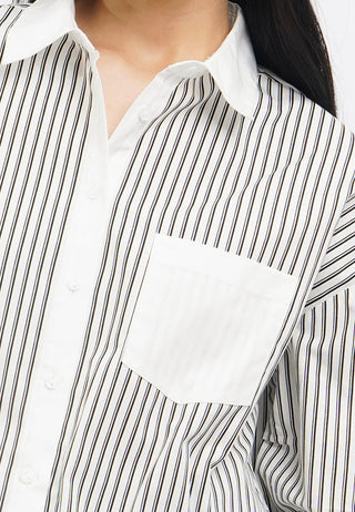 Contrast Cuff Long Sleeve Stripes Shirt