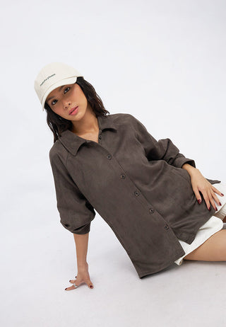 Long Sleeve Suede Overshirt