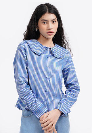 Wide Collar Stripes Shirt