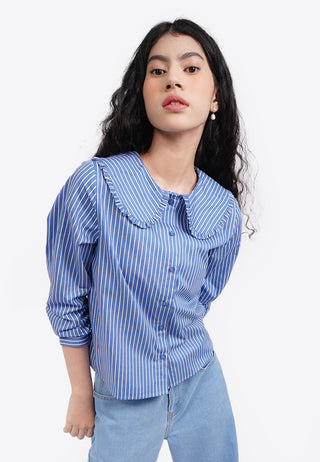 Wide Collar Stripes Shirt