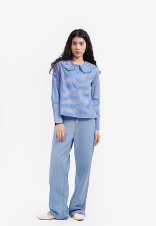 Wide Collar Stripes Shirt