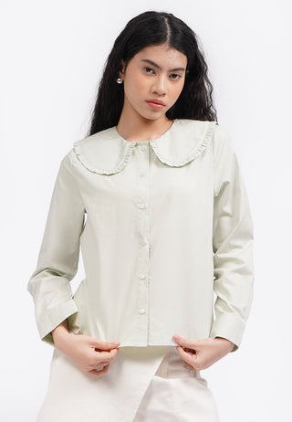 Wide Collar Long Sleeve Shirt