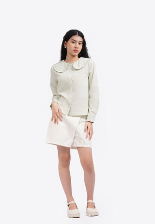 Wide Collar Long Sleeve Shirt