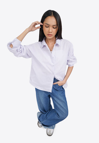 Split Tie Back Long Sleeve Shirt Grey