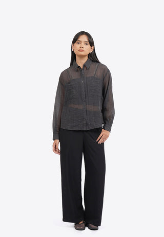 Textured Long Sleeve Sheer Shirt