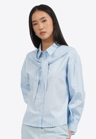 Hi-Lo Long Sleeve Shirt with Knit Details