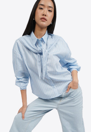 Hi-Lo Long Sleeve Shirt with Knit Details