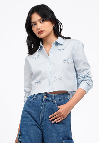 Bow Details Long Sleeve Crop Shirt