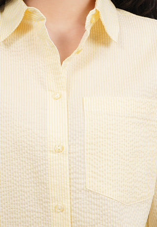 Textured Long Sleeve Stripes Blouse