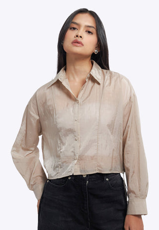 Cropped Long Sleeve Sheer Shirt