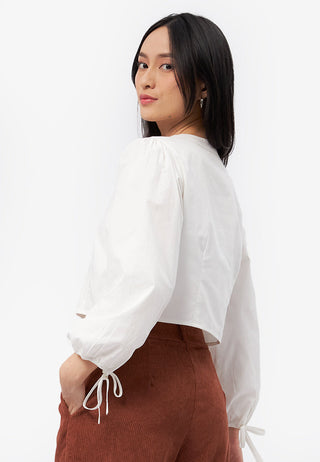 V-Neck Puff Sleeve Crop Blouse