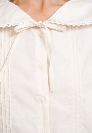 Wide Collar Long Sleeve Pleated Top