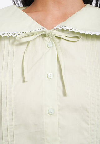 Wide Collar Long Sleeve Pleated Top