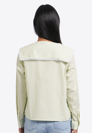 Wide Collar Long Sleeve Pleated Top
