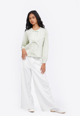 Tied Front Long Sleeve Blouse