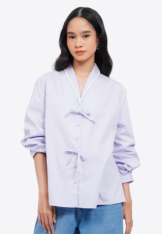 Double Ribbon Long Sleeve Blouse
