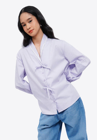 Double Ribbon Long Sleeve Blouse