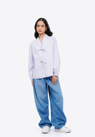 Double Ribbon Long Sleeve Blouse