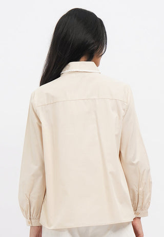 V-Neck Puff Sleeve Blouse with Tie Detail