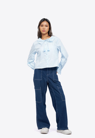 Long Sleeve Blouse with Frill Collar