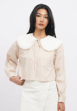 Wide Collar Long Sleeve Stripes Blouse
