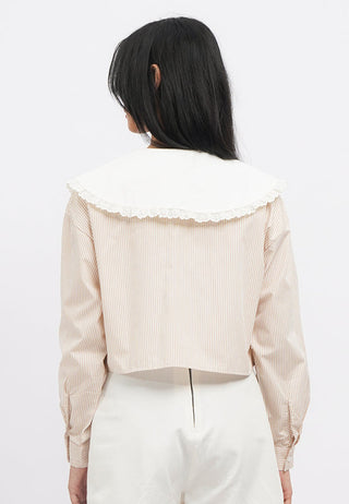 Wide Collar Long Sleeve Stripes Blouse