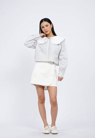 Crop Long Sleeve Shirt with Laced Collar