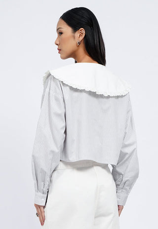 Crop Long Sleeve Shirt with Laced Collar