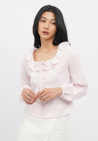 Frill Neck Details Long Sleeve Blouse