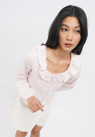Frill Neck Details Long Sleeve Blouse