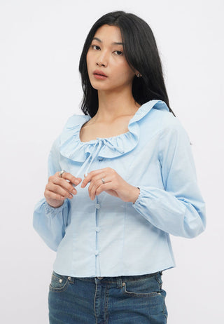 Frill Neck Details Long Sleeve Blouse
