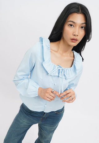 Frill Neck Details Long Sleeve Blouse