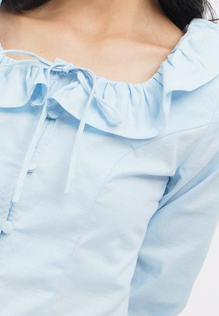 Frill Neck Details Long Sleeve Blouse