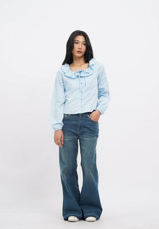 Frill Neck Details Long Sleeve Blouse