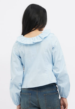 Frill Neck Details Long Sleeve Blouse