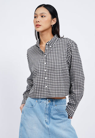 Long Sleeve Checks Crop Shirt