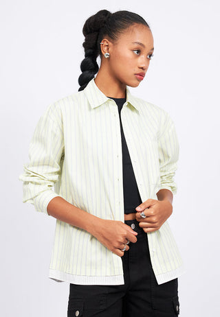 Double Layered Hem Stripes Shirt
